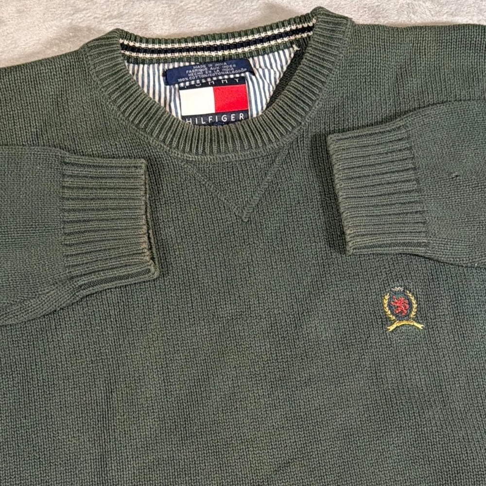 90s Vintage Tommy Hilfiger Crewneck Sweater | Olive Green | Large